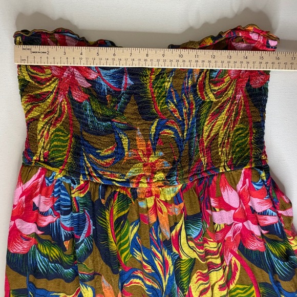 Aerie Smocked Tropical Floral Maxi Dress Size XL Strapless Boho Vacation Resort - Picture 9 of 10